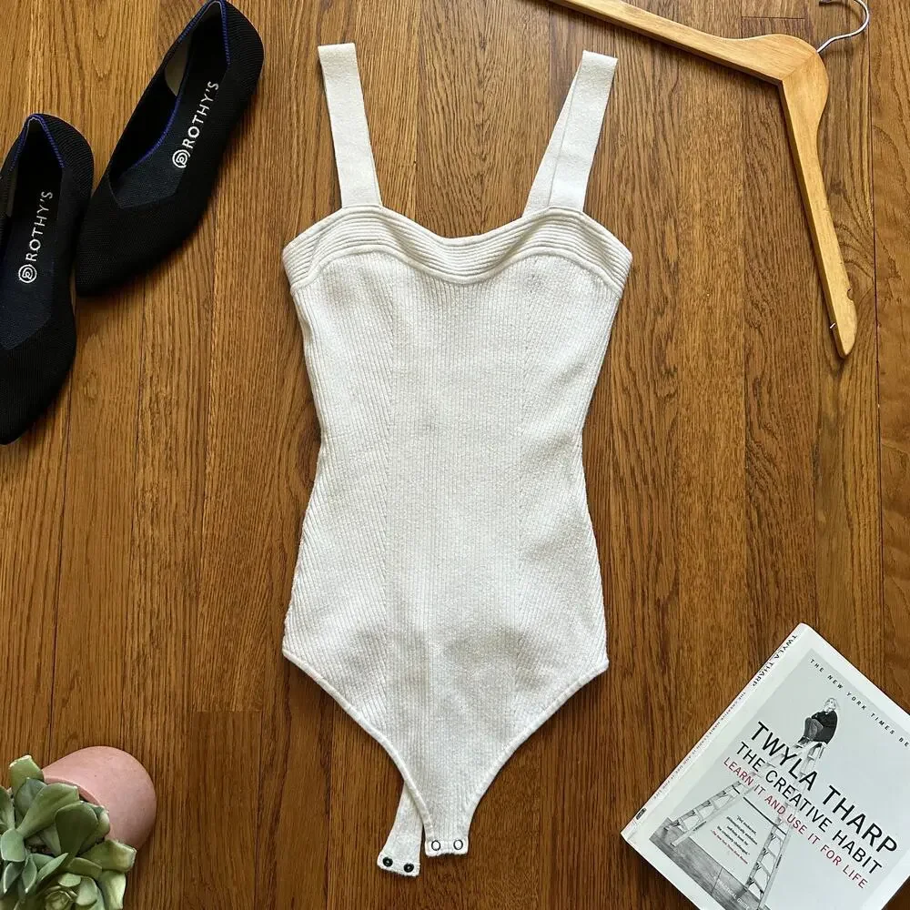 Abercrombie & Fitch White Knit Ribbed Sleeveless Bodysuit